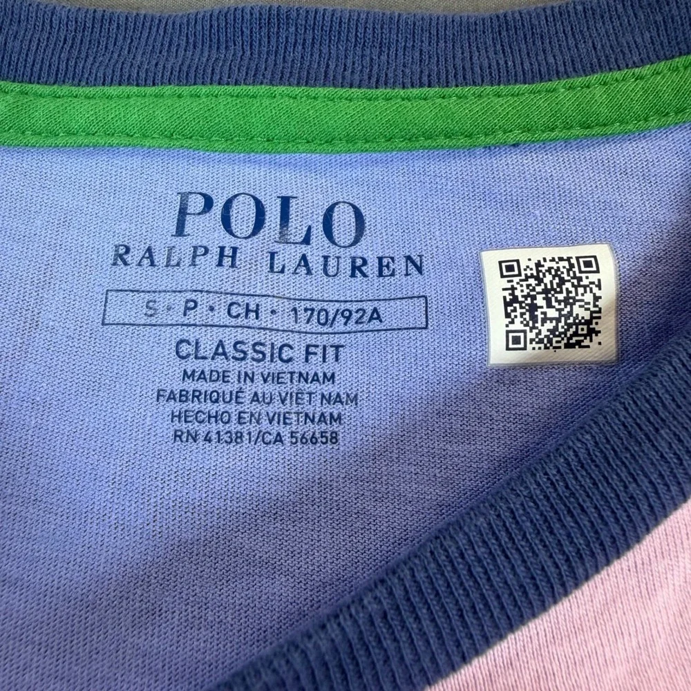 Polo Ralph Lauren Mens Classic‎ Fit Colorblock Pocket T-Shirt Pink Blue Small
